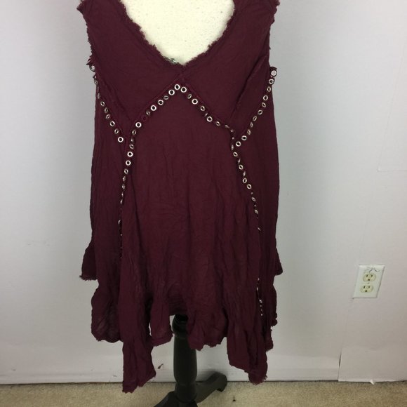 Free People Slip Dress Sz M Red Burgundy Trapeze V-Neck Studded Cross Ba… - Picture 11 of 16